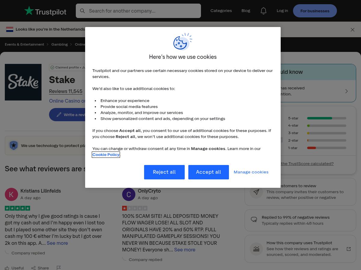 Tangkap layar konteks ulasan Stake